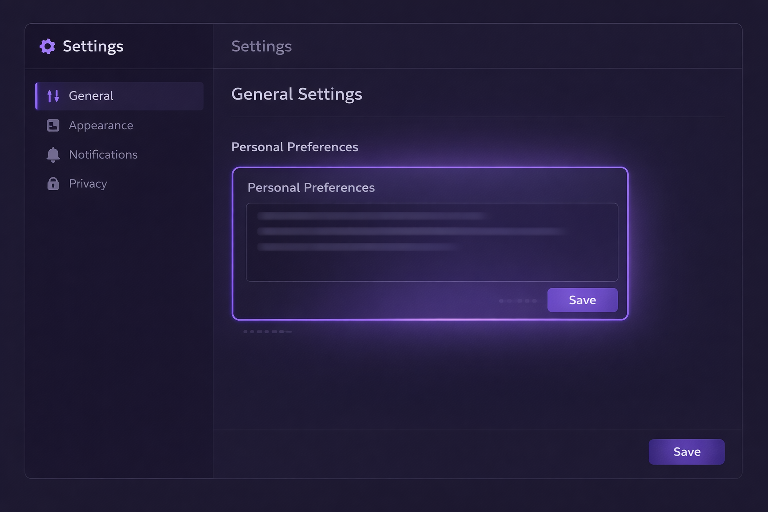 UI Mockup Settings Screen